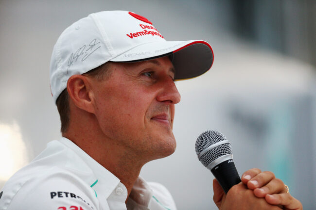 SUZUKA, JAPAN - OCTOBER 04: Michael Schumacher of Germany and Mercedes GP announces his retirement at the end of the season during previews for the Japanese Formula One Grand Prix at the Suzuka Circuit on October 4, 2012 in Suzuka, Japan. (Photo by Clive Rose/Getty Images)
