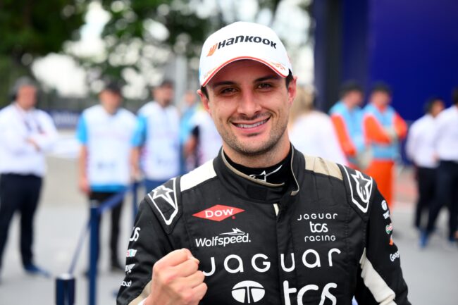 SAO PAULO, BRAZIL - DECEMBER 07: Mitch Evans of New Zealand and Jaguar TCS Racing Race winner at Sao Paulo Street Circuit on December 07, 2024 in Sao Paulo, Brazil. (Photo by Simon Galloway/LAT Images for Formula E)